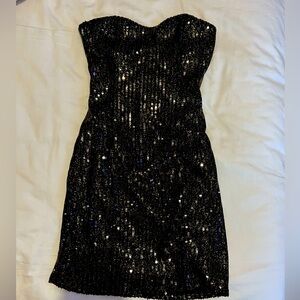 Black and Gold Sequin Mini Dress